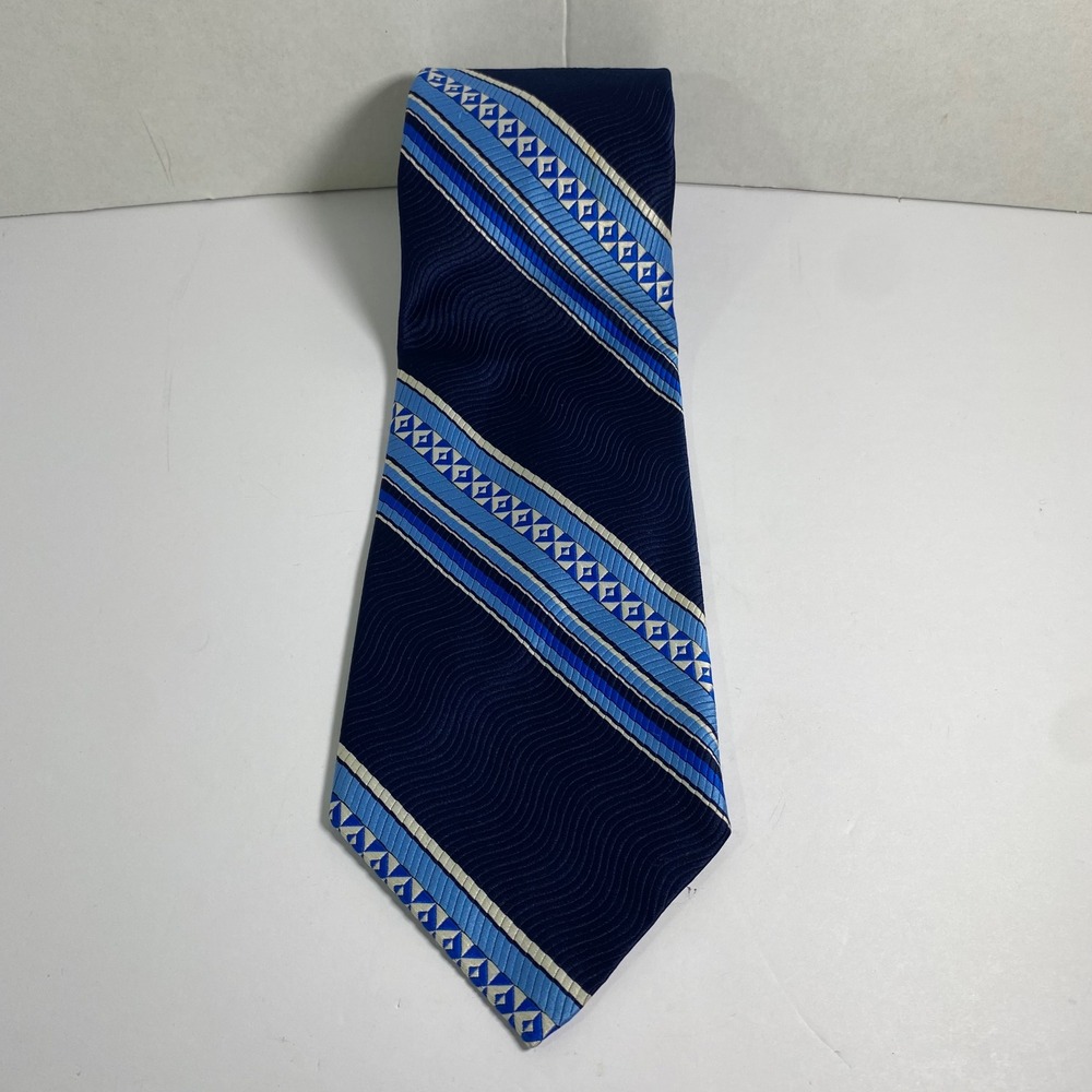 Don Loper of California Mens Silk Blend Woven Striped Blue Necktie‎ VTG